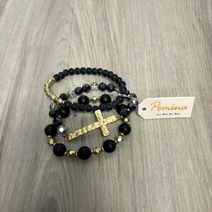 Pomina 3 Piece Beaded Cross Bracelet Stack Set NWT